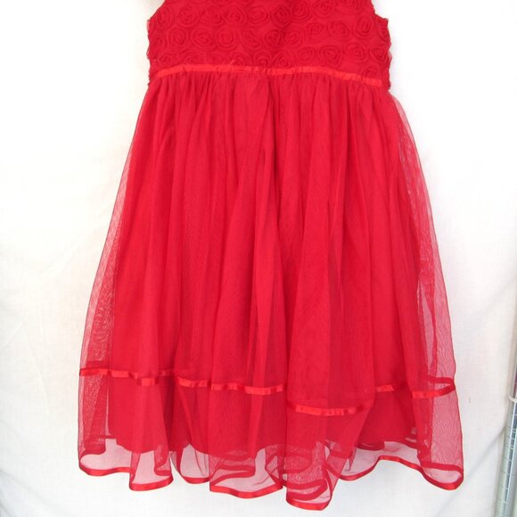 Marmellata Classics Girl's Red Rosette Party Dress with Tulle Overskirt Size 8 - Picture 3 of 12